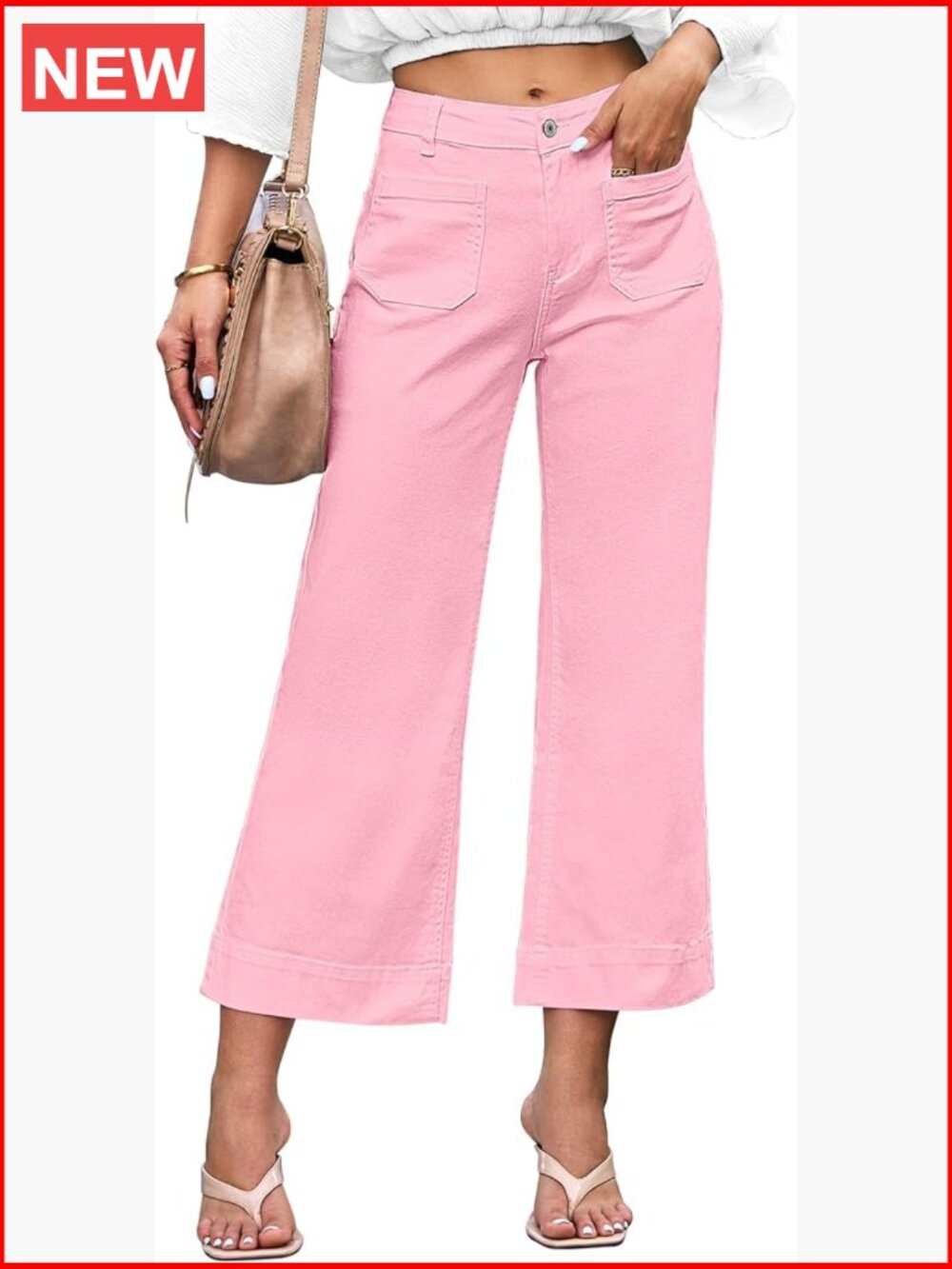 Stretchy Denim Wide Leg Flare Jeans High Waisted Cropped Pants
